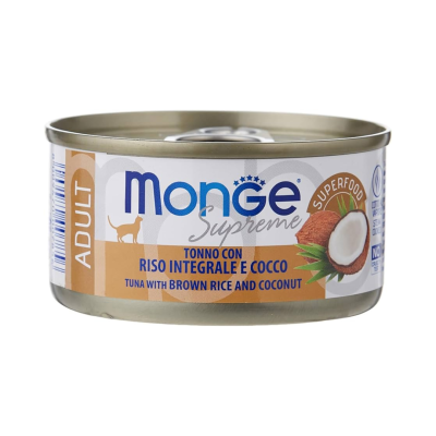 Mongue Atún arroz integral y coco - Alimento húmedo completo y equilibrado para gatos adultos