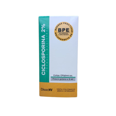 Ciclosporina oftálmica veterinaria 2% para perros y gatos.