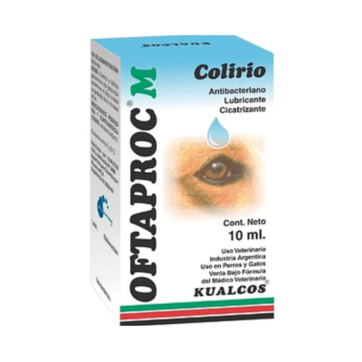 Frasco Oftaproc-M Colirio veterinario 10 ml – antibiótico ocular para perros y gatos.